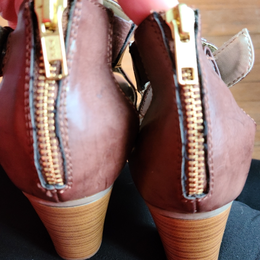 Brown lazer cut block heels